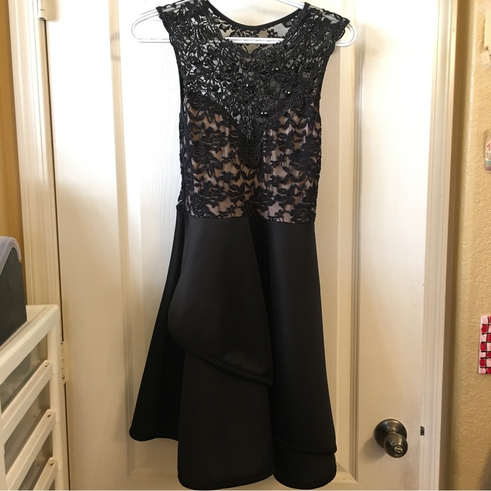 Black and Nude Lace Cocktail Dress